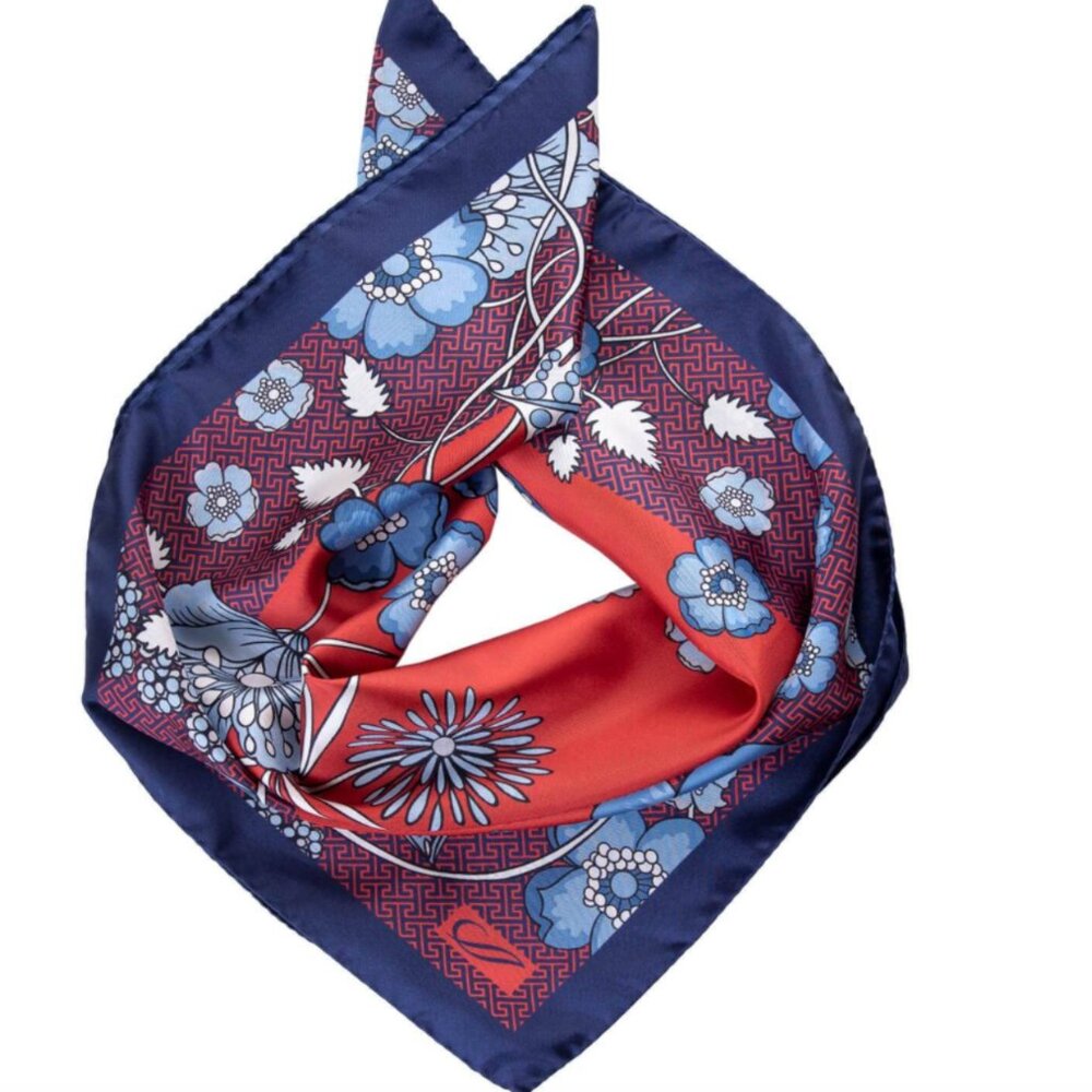 Elizabetta Uomo Hand Rolled Silk Neckerchief Italy Capri - Poppy Design